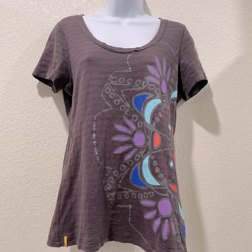 Lole women’s short sleeve tee in a floral bohemian brown pattern Size L